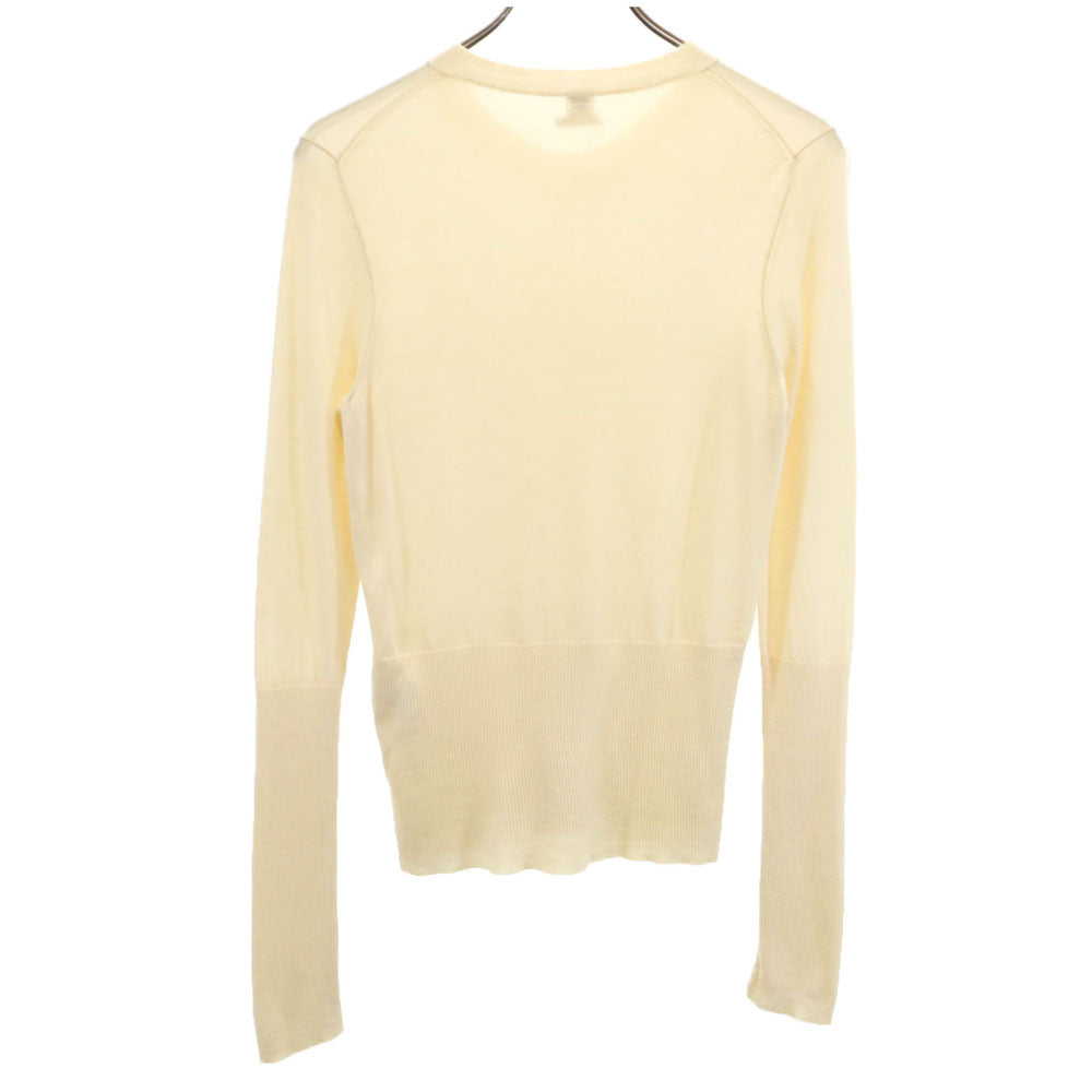 HERMES Ivory Cashmere Deep Rib V-Neck Sweater Size 38