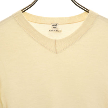 HERMES Ivory Cashmere Deep Rib V-Neck Sweater Size 38