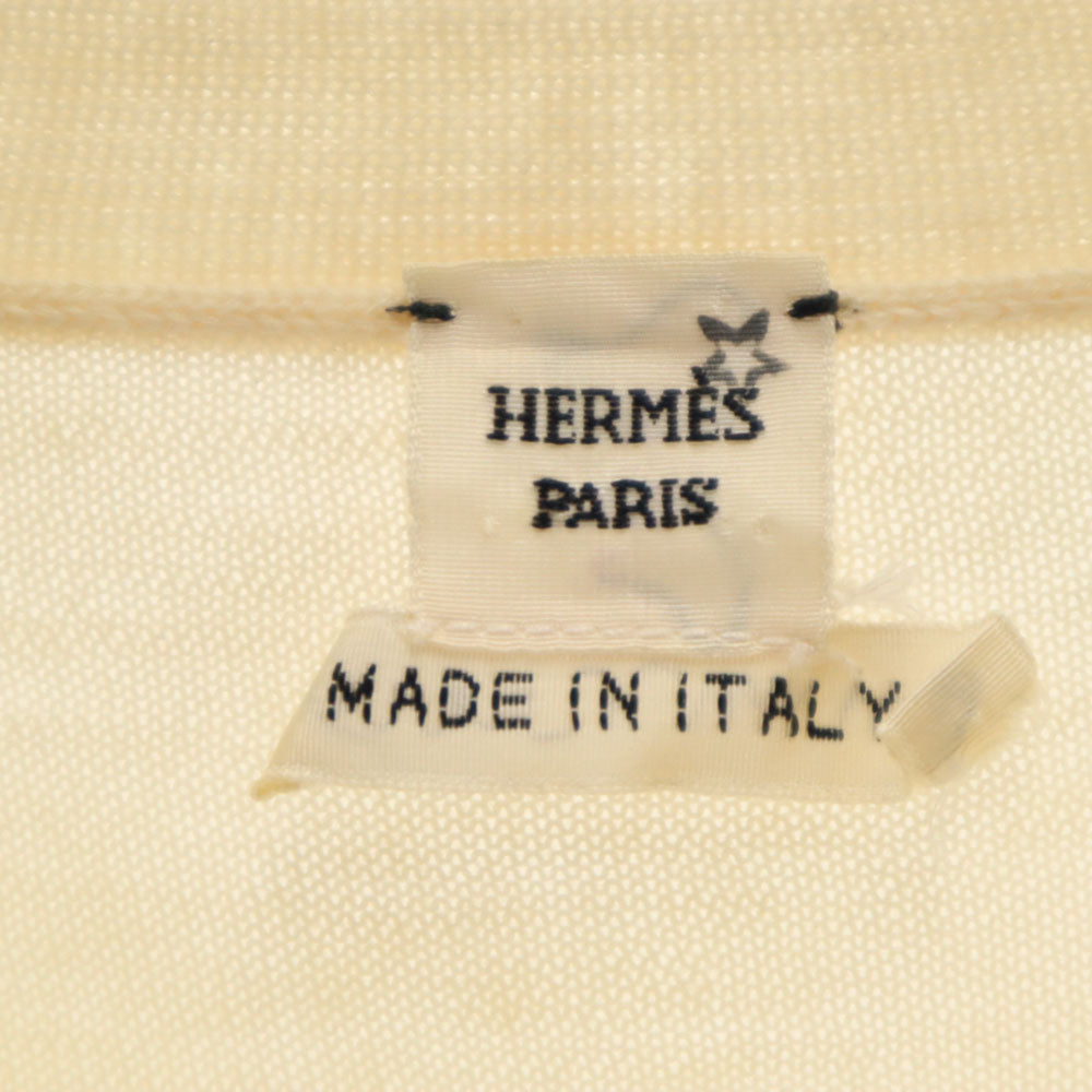 HERMES Ivory Cashmere Deep Rib V-Neck Sweater Size 38