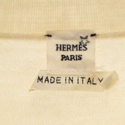 HERMES Ivory Cashmere Deep Rib V-Neck Sweater Size 38