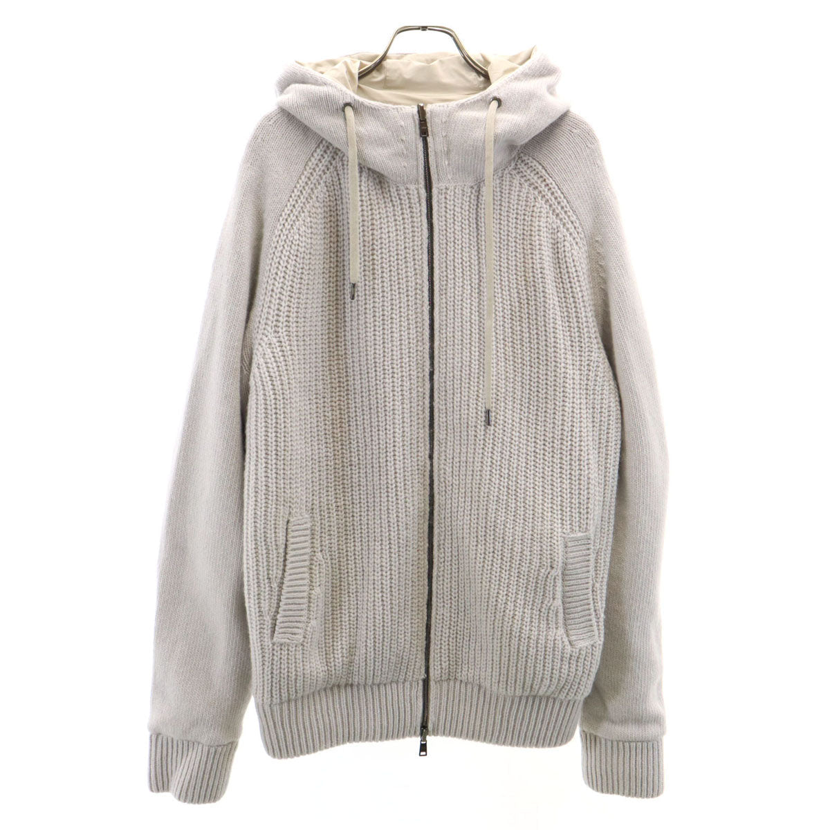 Herno Reversible Wool Knit Zip Hoodie Gray Size 50