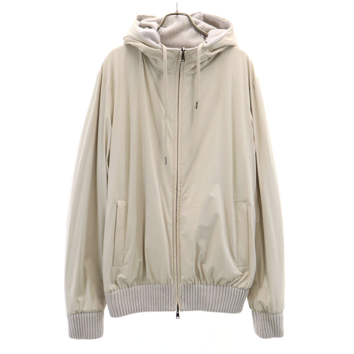Herno Reversible Wool Knit Zip Hoodie Gray Size 50