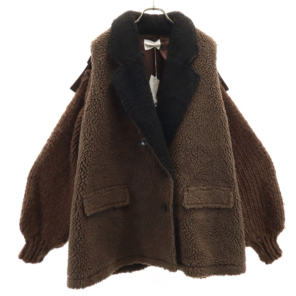 EZUMi Knit Sleeve Boa Coat Brown Size M