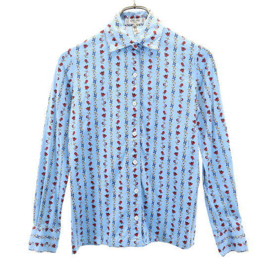 CELINE 90s Vintage Ladybug Print Long Light Blue Shirt Size 36