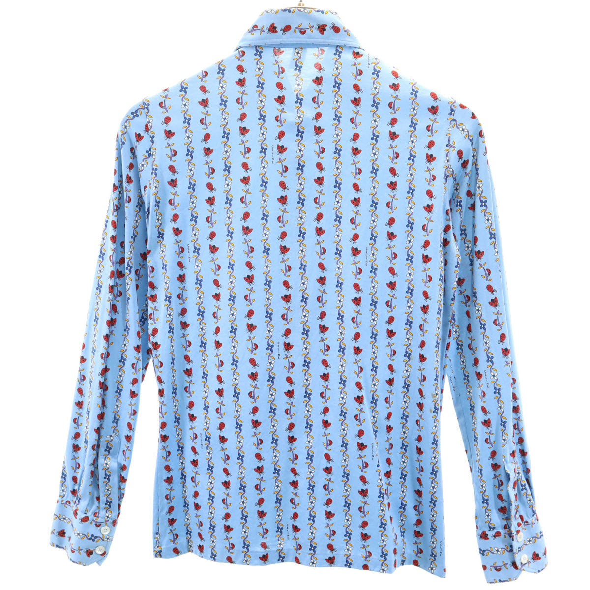 CELINE 90s Vintage Ladybug Print Long Light Blue Shirt Size 36