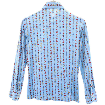 CELINE 90s Vintage Ladybug Print Long Light Blue Shirt Size 36