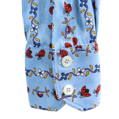 CELINE 90s Vintage Ladybug Print Long Light Blue Shirt Size 36