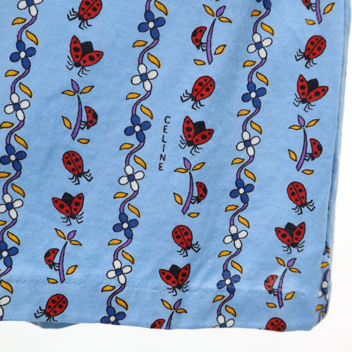 CELINE 90s Vintage Ladybug Print Long Light Blue Shirt Size 36