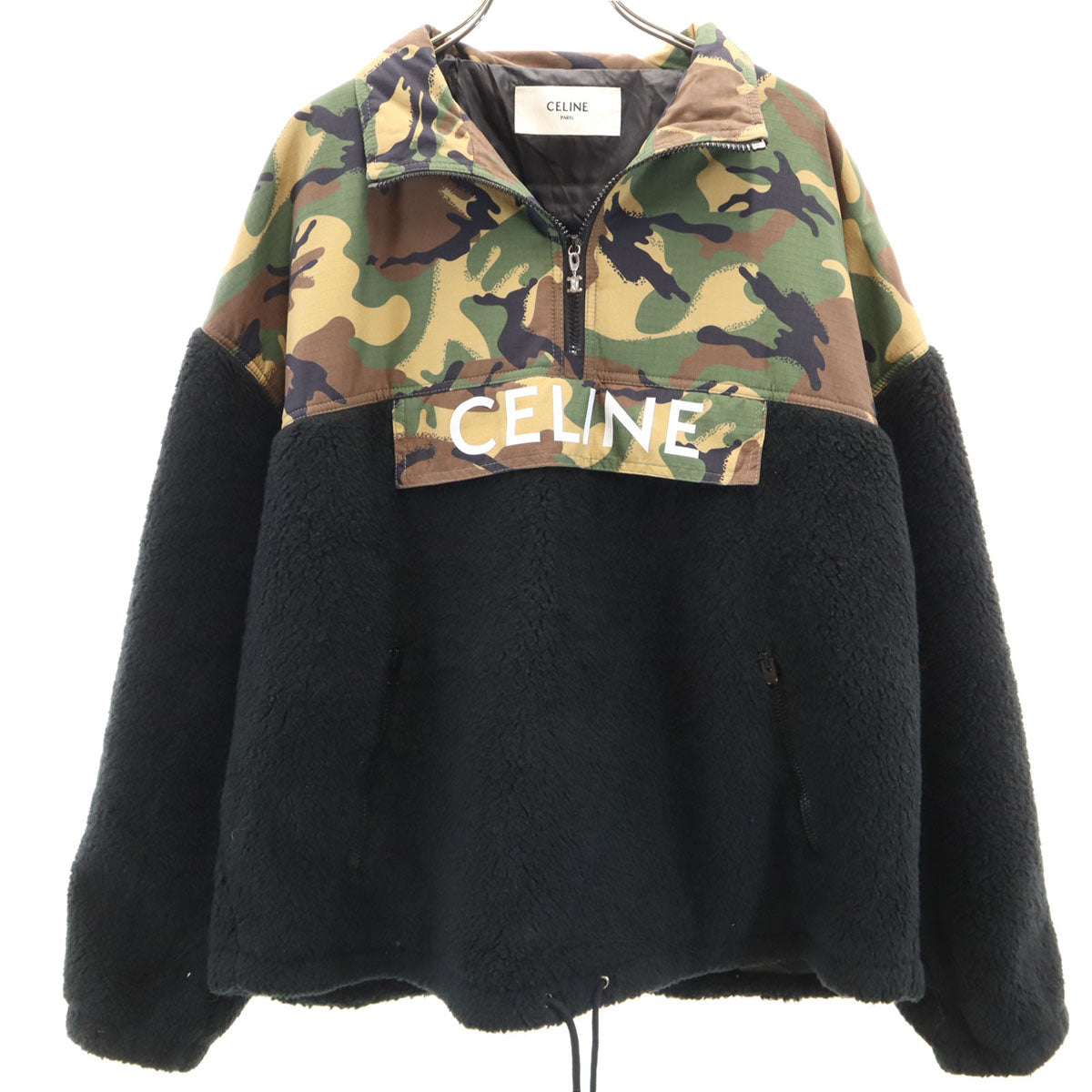 CELINE Camo Panel Half-Zip Bi-Material Jacket Black Size 48