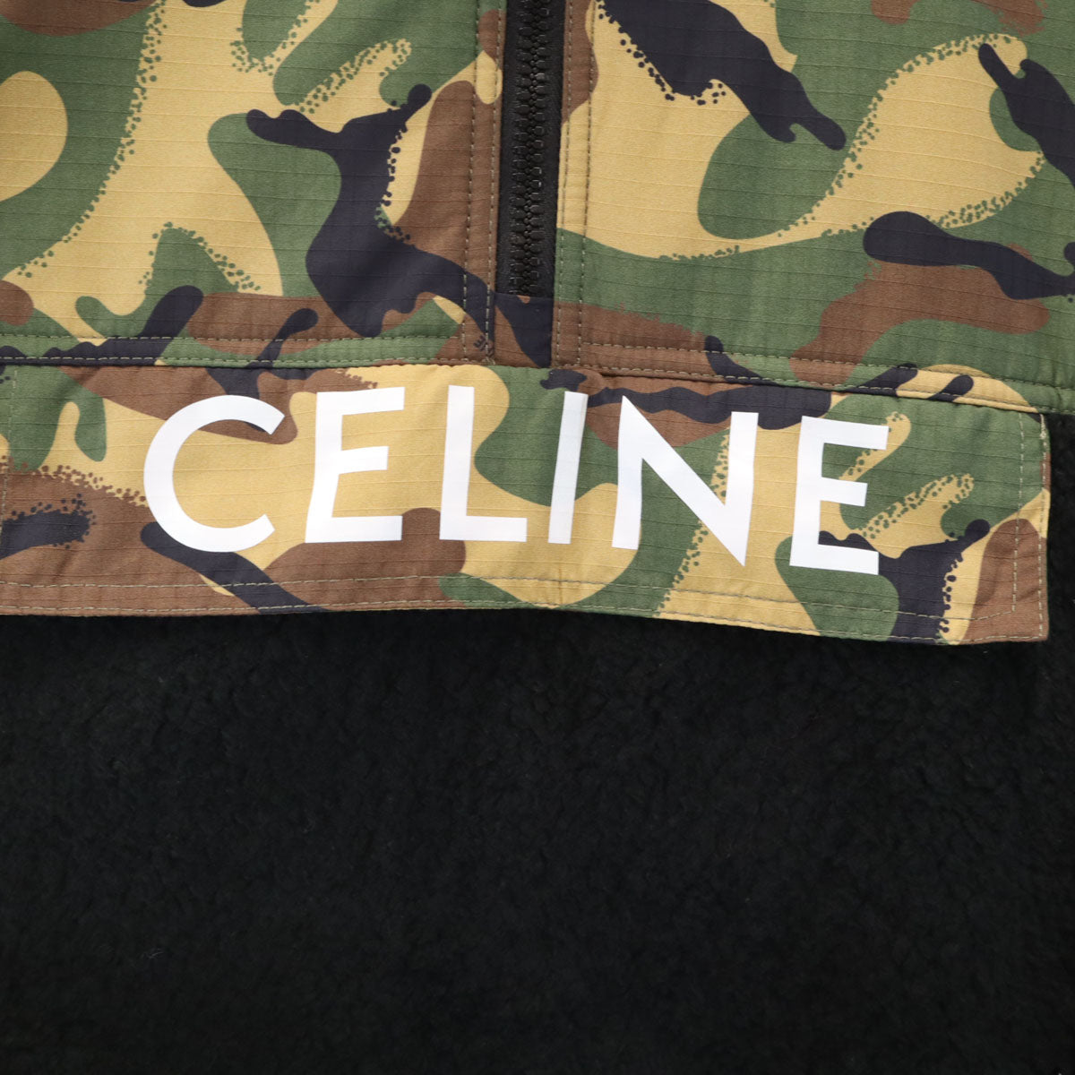 CELINE Camo Panel Half-Zip Bi-Material Jacket Black Size 48