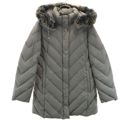 BALMAIN Gray Down Coat w/ Blue Fox Fur Trim Size L