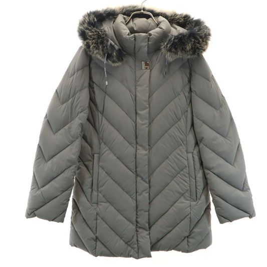 BALMAIN Gray Down Coat w/ Blue Fox Fur Trim Size L