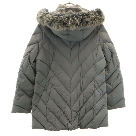 BALMAIN Gray Down Coat w/ Blue Fox Fur Trim Size L