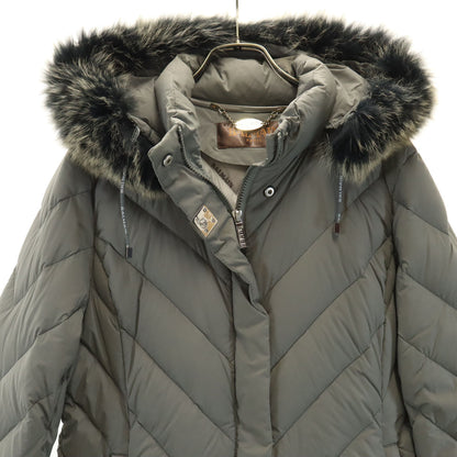 BALMAIN Gray Down Coat w/ Blue Fox Fur Trim Size L