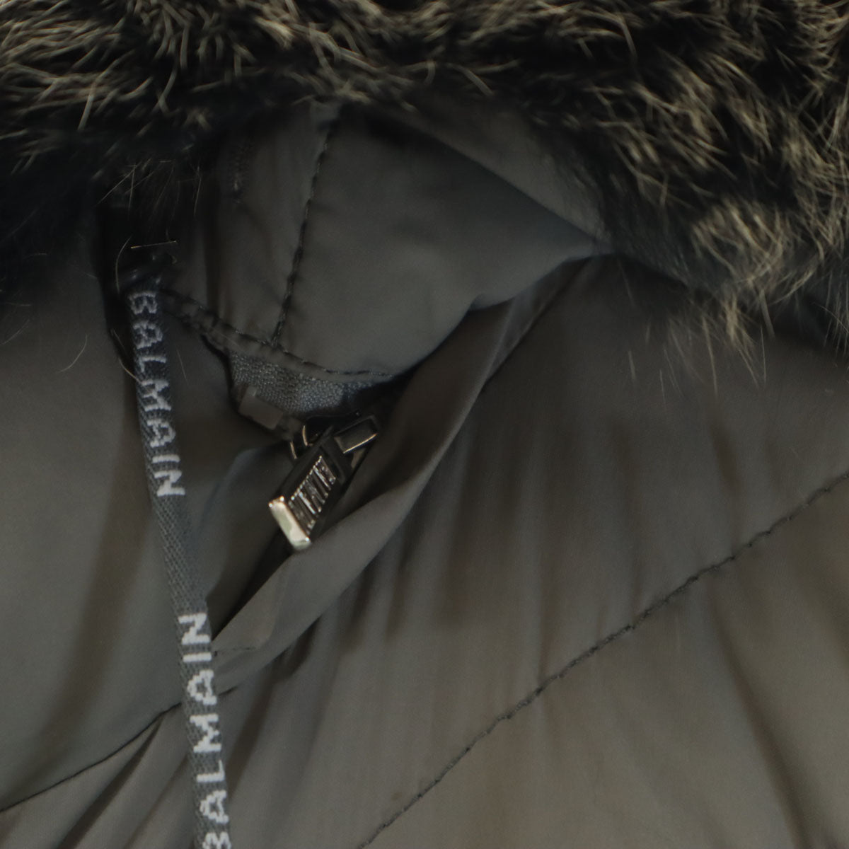 BALMAIN Gray Down Coat w/ Blue Fox Fur Trim Size L