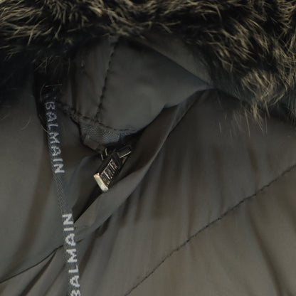 BALMAIN Gray Down Coat w/ Blue Fox Fur Trim Size L