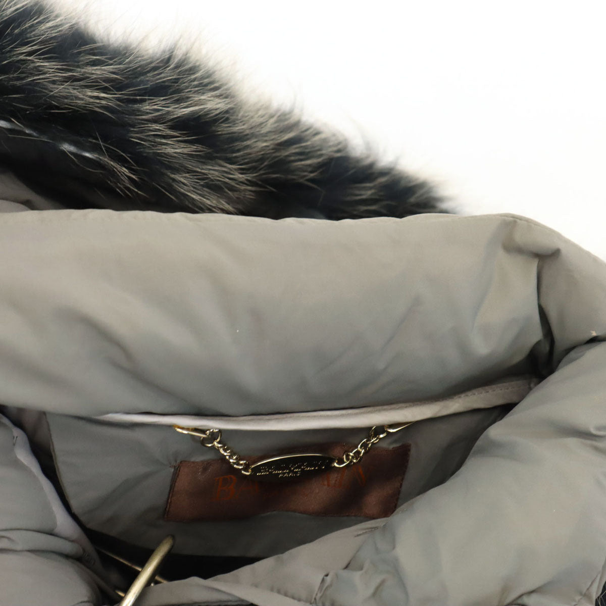 BALMAIN Gray Down Coat w/ Blue Fox Fur Trim Size L