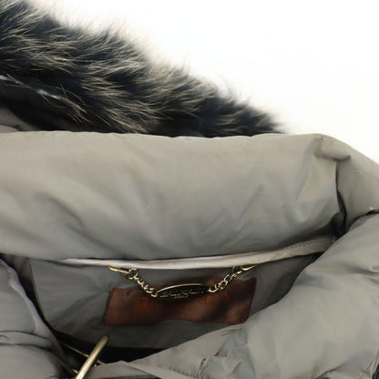 BALMAIN Gray Down Coat w/ Blue Fox Fur Trim Size L