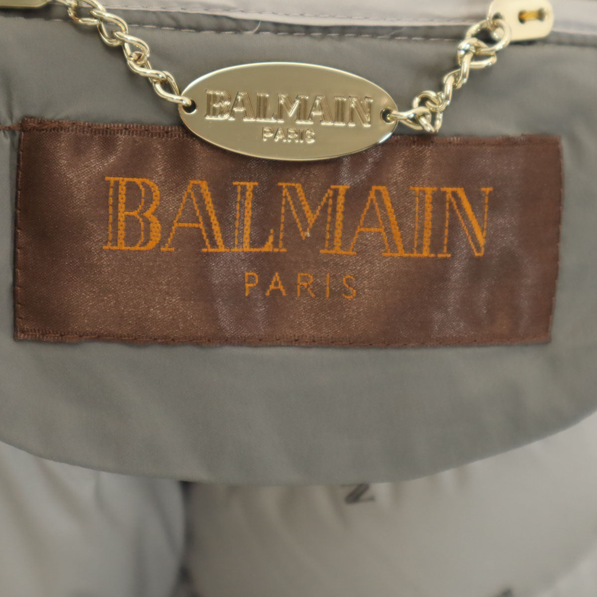 BALMAIN Gray Down Coat w/ Blue Fox Fur Trim Size L