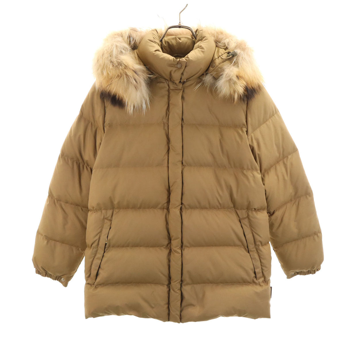 MONCLER Fur Trimmed Down Jacket Khaki Beige Size 0 0