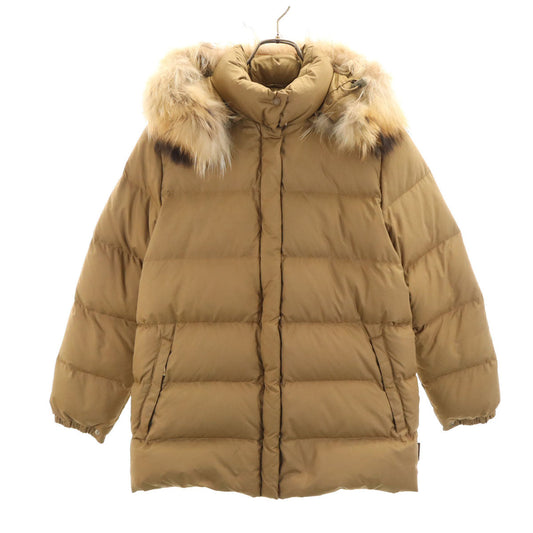 MONCLER Fur Trimmed Down Jacket Khaki Beige Size 0 0