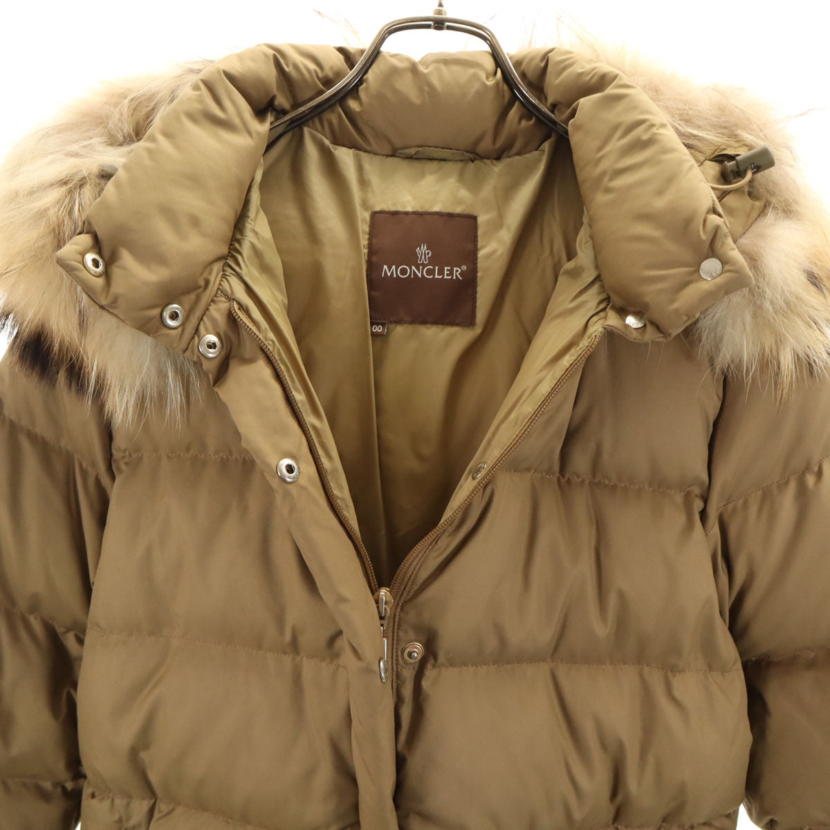 MONCLER Fur Trimmed Down Jacket Khaki Beige Size 0 0