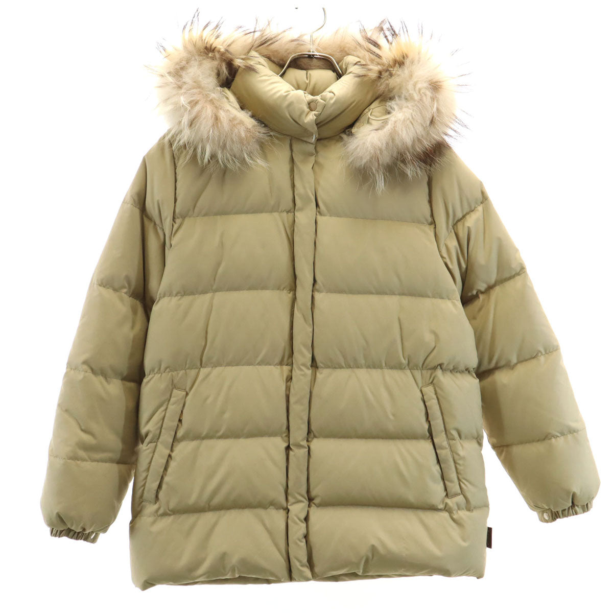 MONCLER Raccoon Fur Trim Down Jacket Beige
