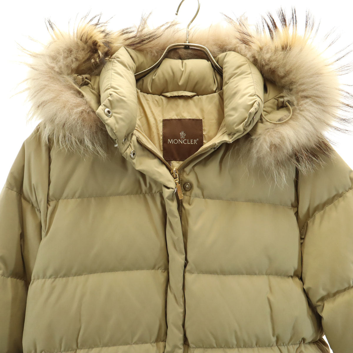 MONCLER Raccoon Fur Trim Down Jacket Beige