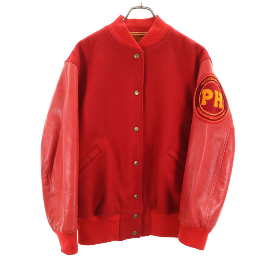 PINK HOUSE Varsity Jacket w/ Patches & Leather Trim Red