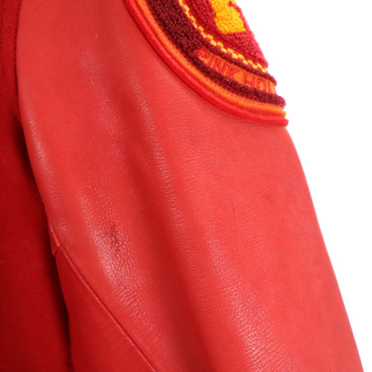 PINK HOUSE Varsity Jacket w/ Patches & Leather Trim Red