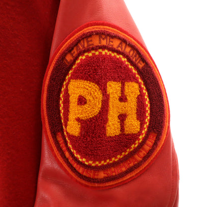 PINK HOUSE Varsity Jacket w/ Patches & Leather Trim Red