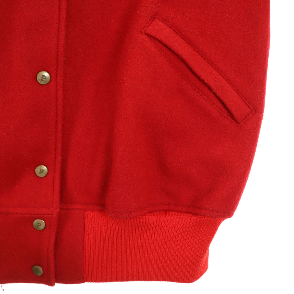 PINK HOUSE Varsity Jacket w/ Patches & Leather Trim Red