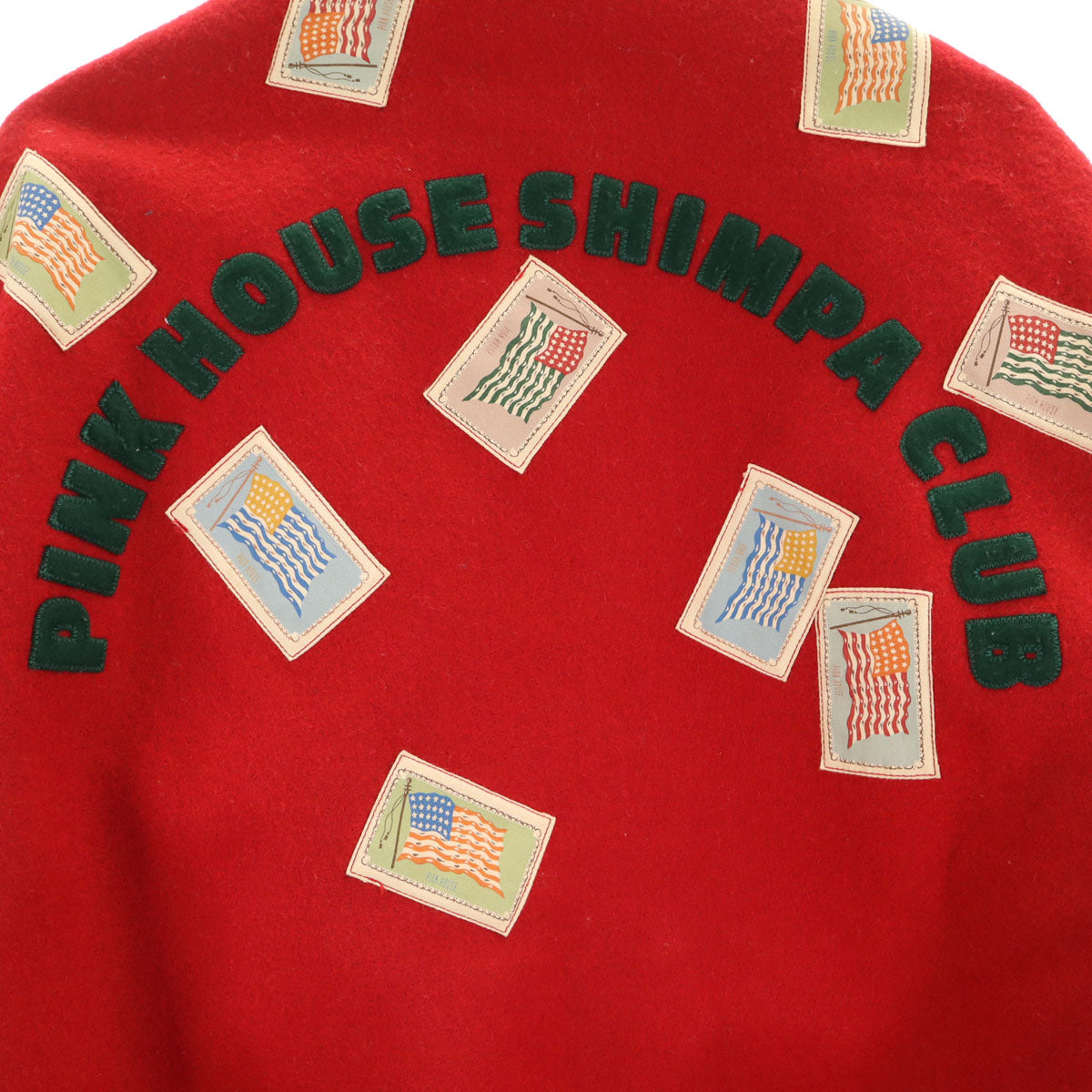 PINK HOUSE Varsity Jacket w/ Patches & Leather Trim Red