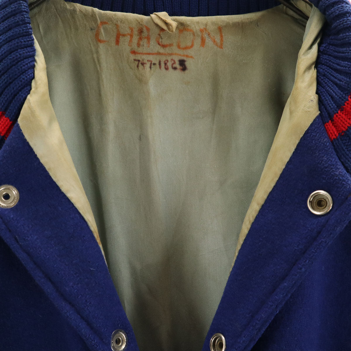 LASLEY KNITTING 60s Vintage Wool Varsity Jacket Navy Size 44