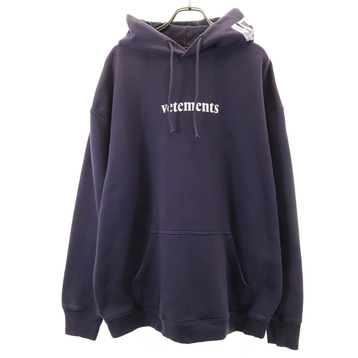 VETEMENTS Barcode Patch Pullover Hoodie Navy Size M