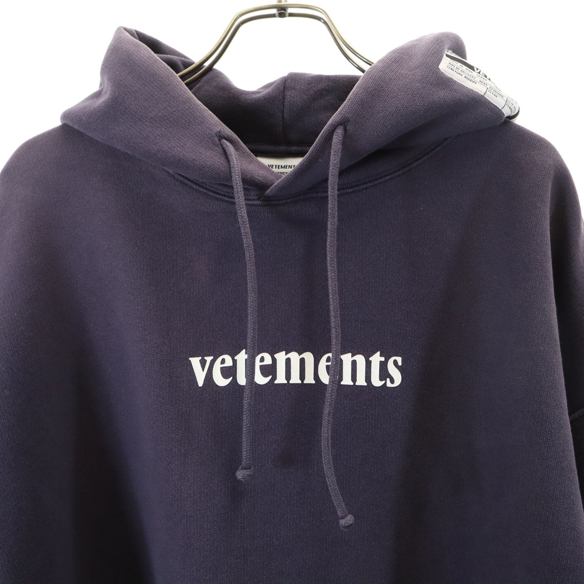 VETEMENTS Barcode Patch Pullover Hoodie Navy Size M