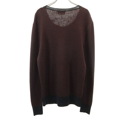 HERMES Italian Silk Blend Houndstooth Sweater Brown Size M