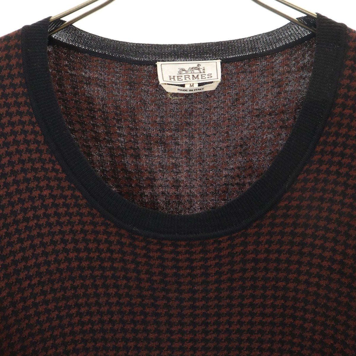 HERMES Italian Silk Blend Houndstooth Sweater Brown Size M