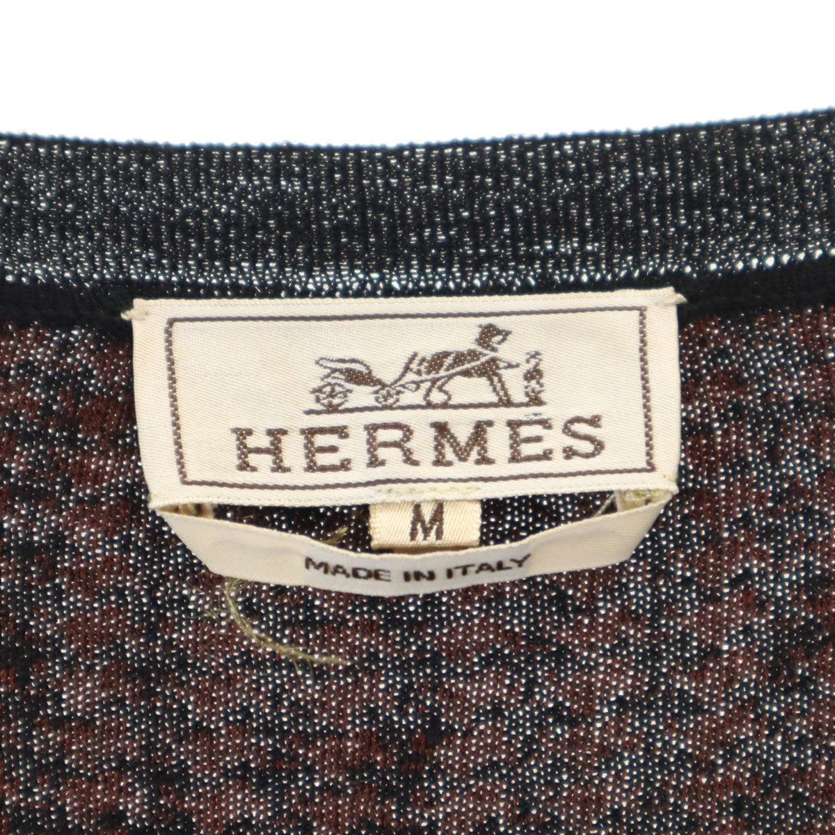 HERMES Italian Silk Blend Houndstooth Sweater Brown Size M