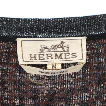 HERMES Italian Silk Blend Houndstooth Sweater Brown Size M