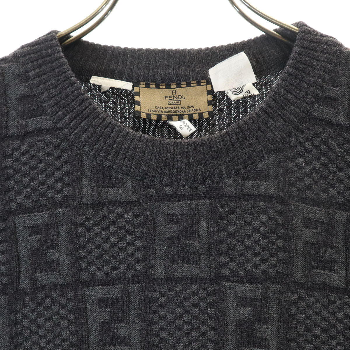 FENDI CLUB 90s Italian Zucca Pattern Sweater Gray Size 50/M