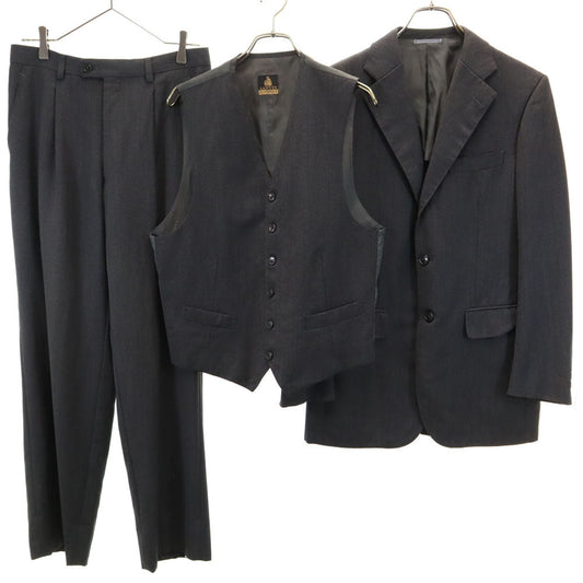 LANVIN Classic Striped Herringbone Suit Charcoal Size M