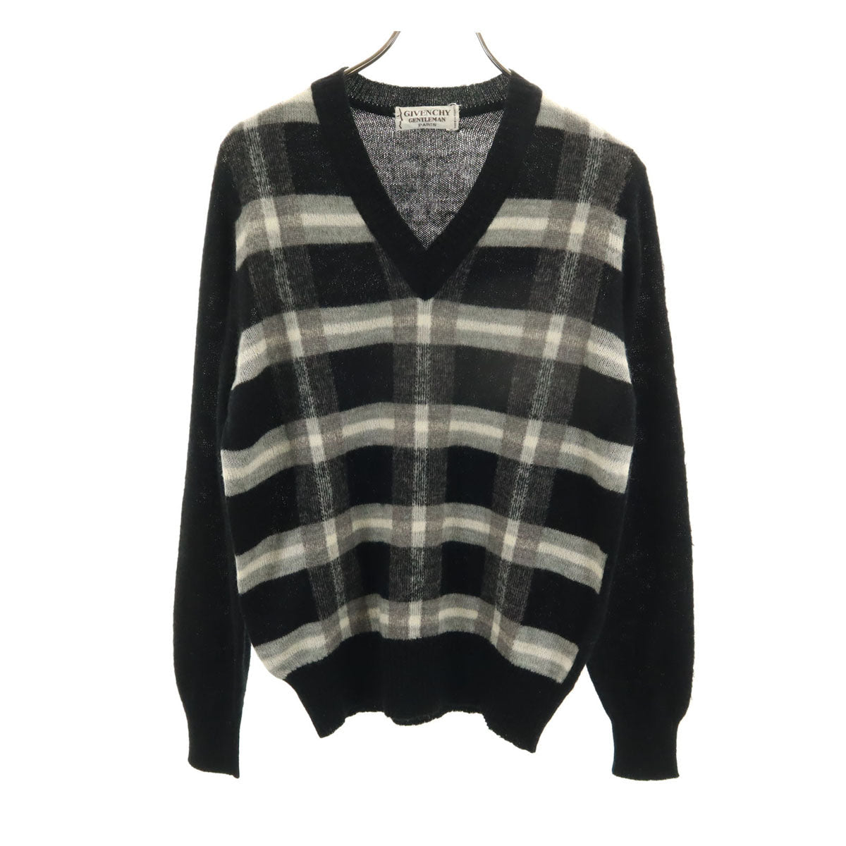 GIVENCHY GENTLEMAN 80s 90s Plaid V-Neck Sweater Black Size M