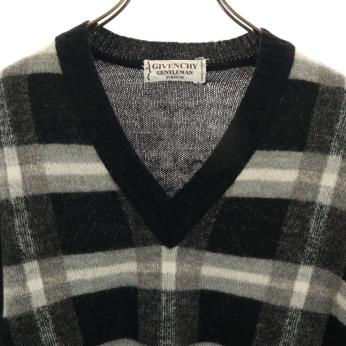 GIVENCHY GENTLEMAN 80s 90s Plaid V-Neck Sweater Black Size M