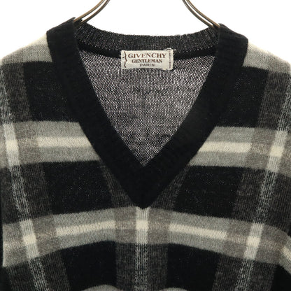 GIVENCHY GENTLEMAN 80s 90s Plaid V-Neck Sweater Black Size M
