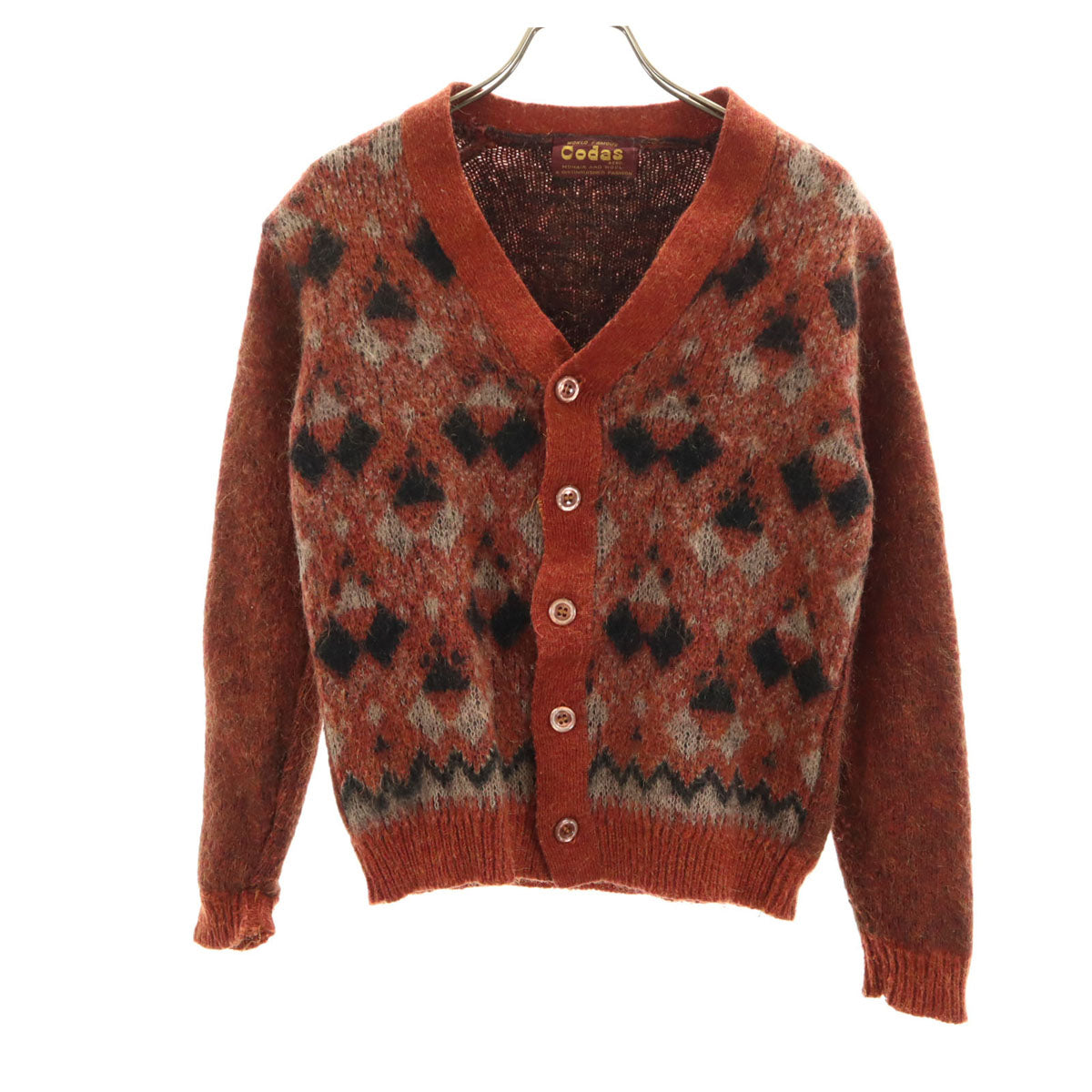 Vintage 60s 70s Argyle Mohair Cardigan Orange