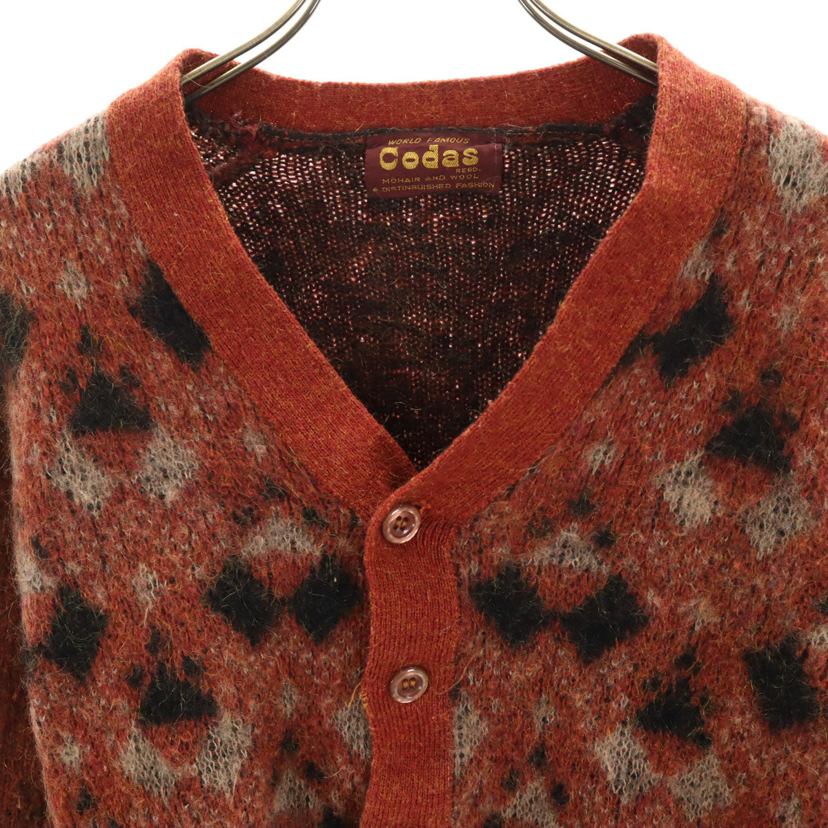 Vintage 60s 70s Argyle Mohair Cardigan Orange