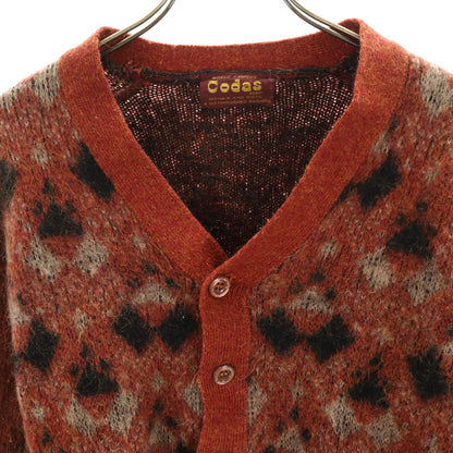 Vintage 60s 70s Argyle Mohair Cardigan Orange