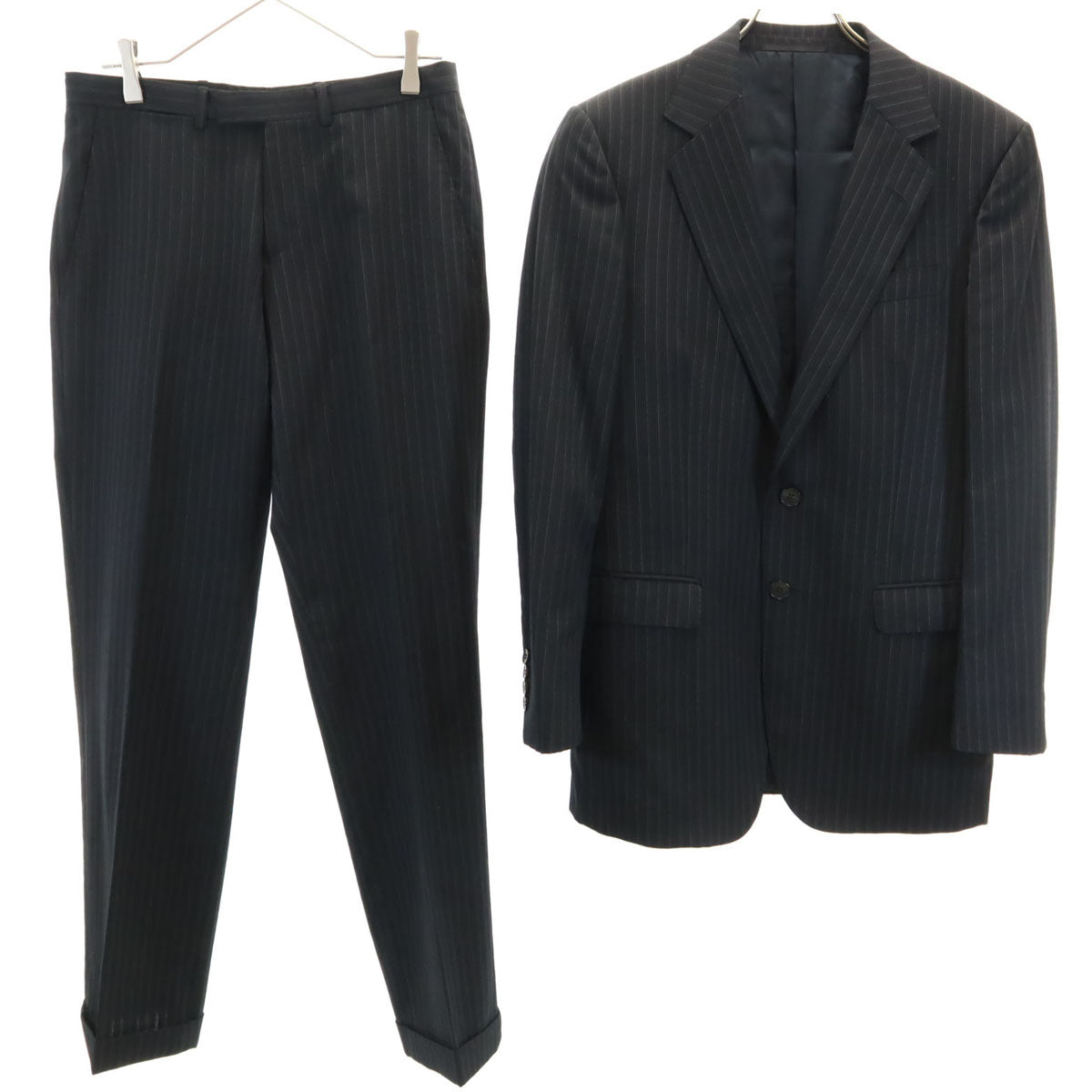 GUCCI Italian Striped Suit Black Size 46