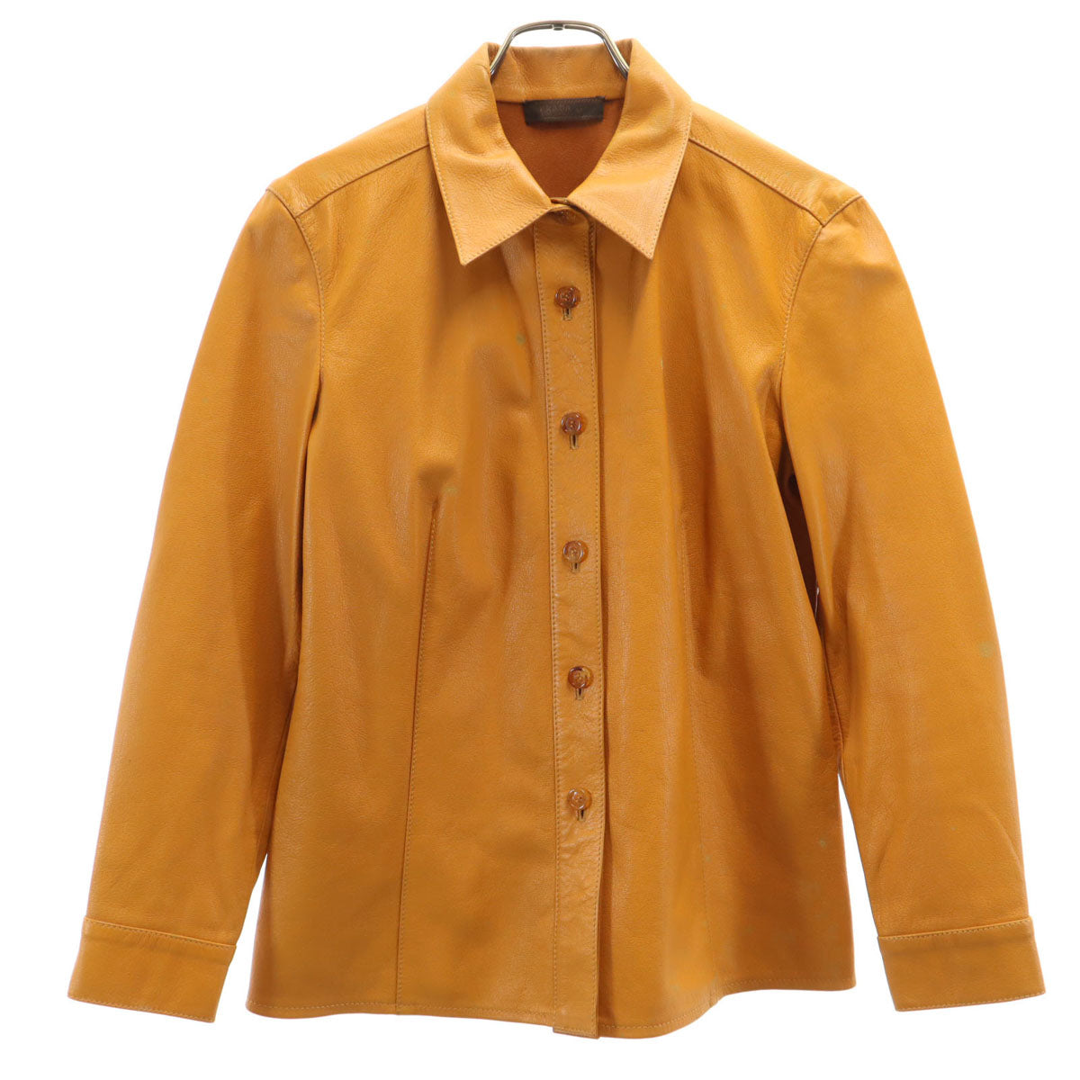 PRADA Italy Leather Long Sleeve Button-Up Size 44